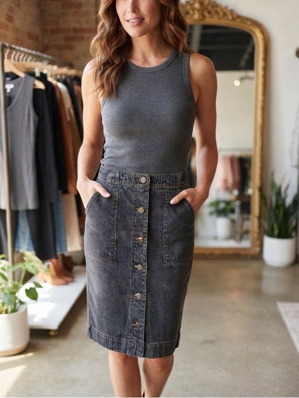 Lauren Jeans Co. Ralph Lauren Denim Button-Front Skirt